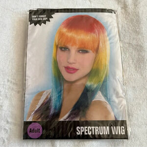 Rainbow Medium Length with Bangs Halloween Wig Cosplay Costume Accessories